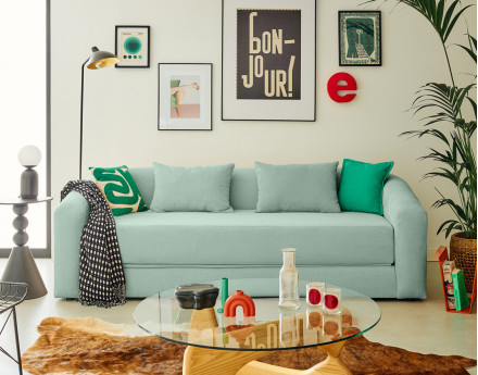 Canapé convertible déplimousse 3 places en velours texturé Nuvia