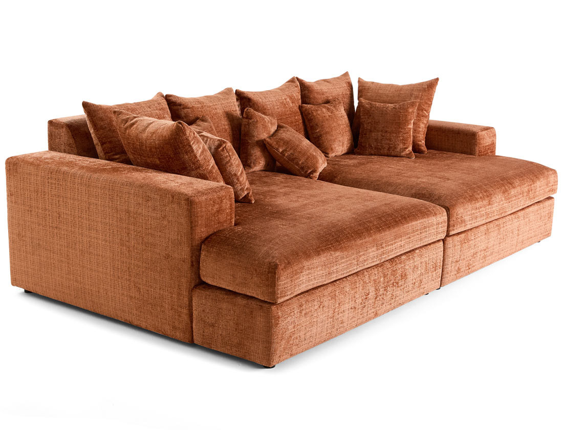 Canapé droit 4 places avec double méridienne en velours texturé Collins