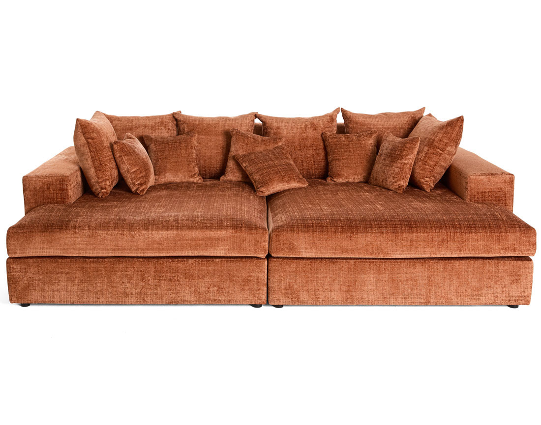 Canapé droit 4 places avec double méridienne en velours texturé Collins