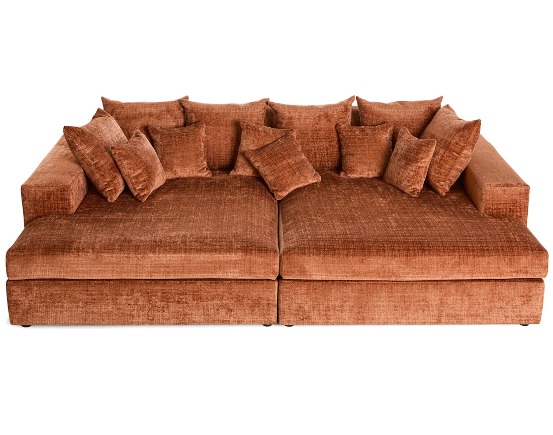 Canapé droit 4 places avec double méridienne en velours texturé Collins