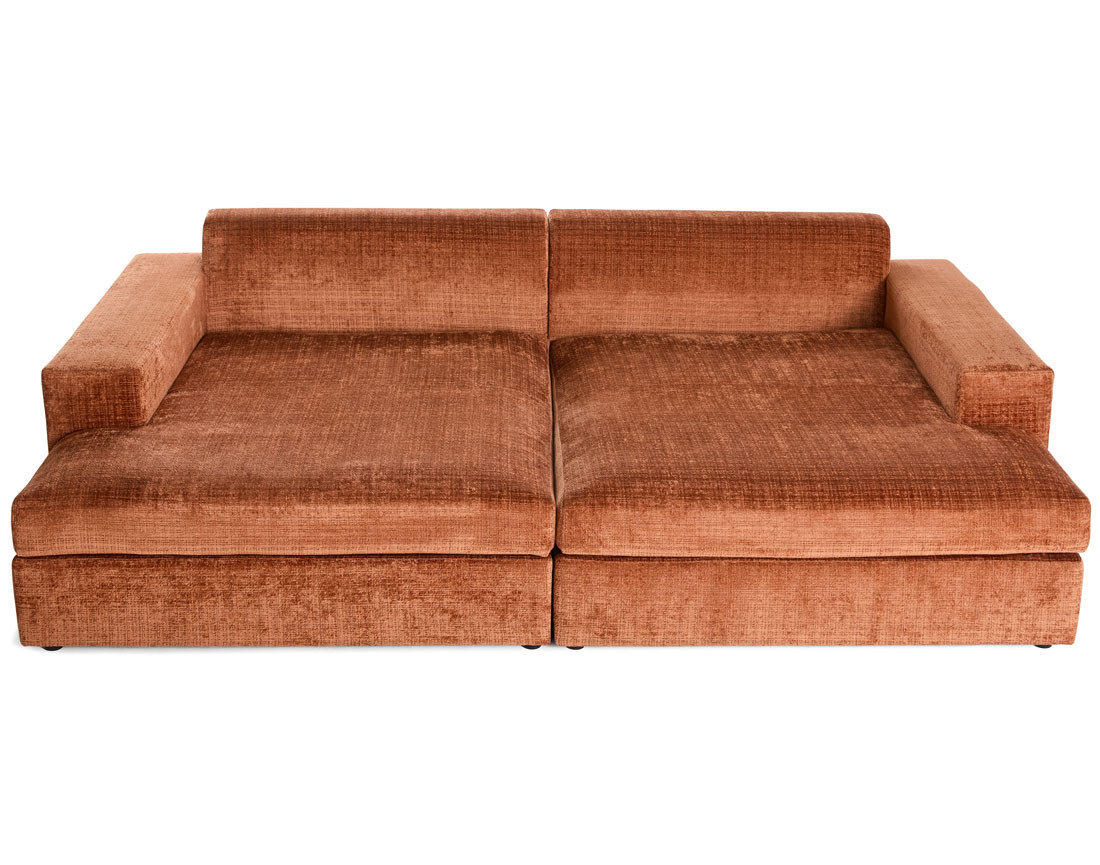 Canapé droit 4 places avec double méridienne en velours texturé Collins