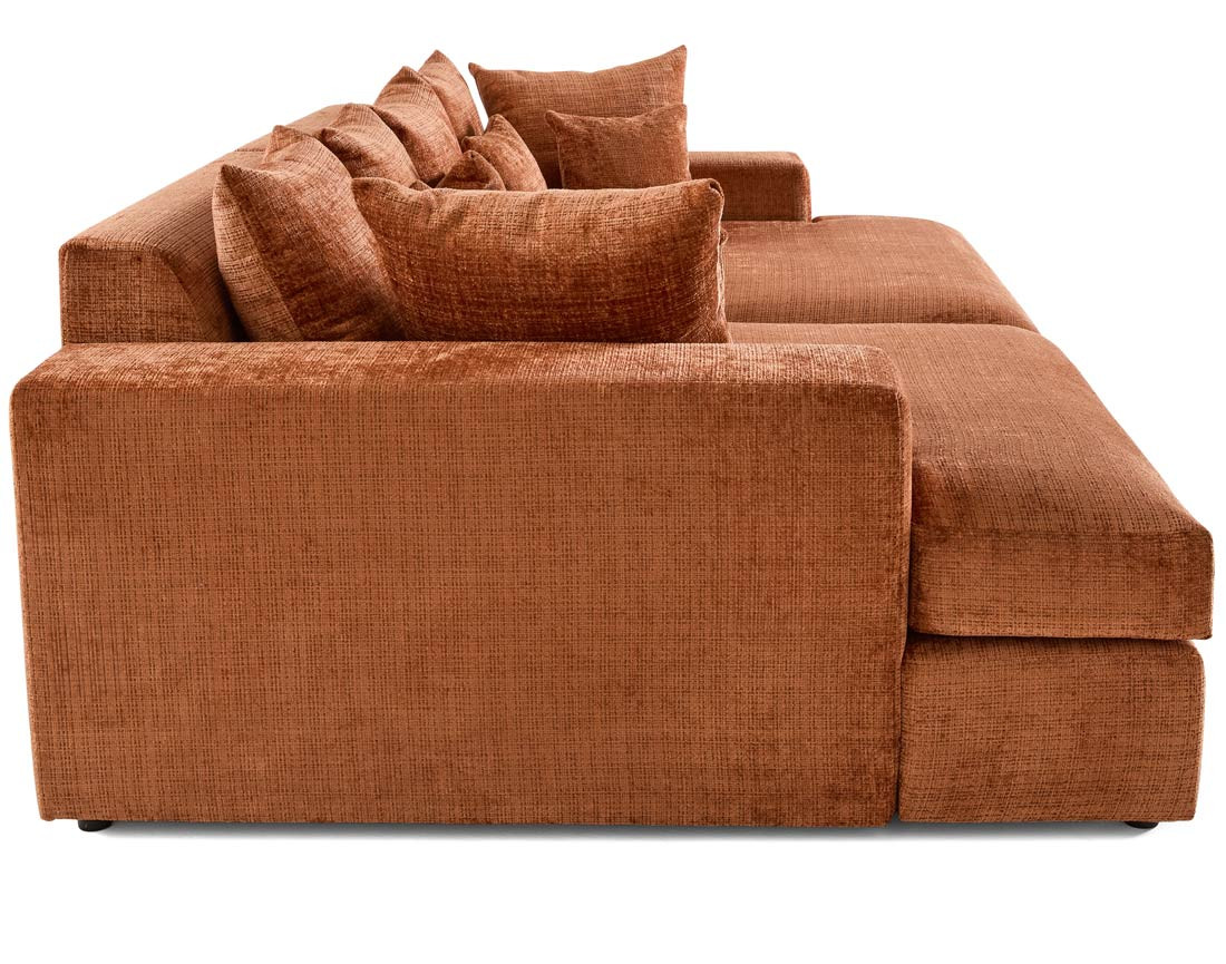 Canapé droit 4 places avec double méridienne en velours texturé Collins