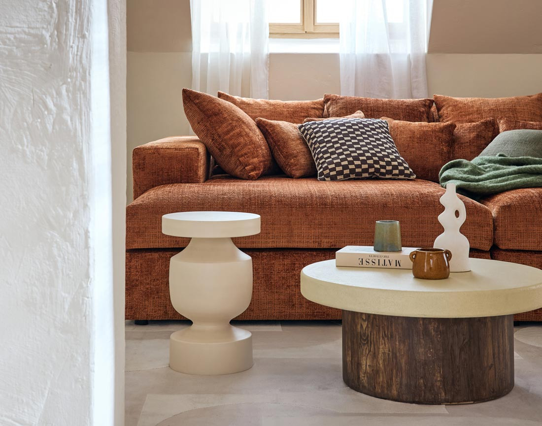 Canapé droit 4 places avec double méridienne en velours texturé Collins