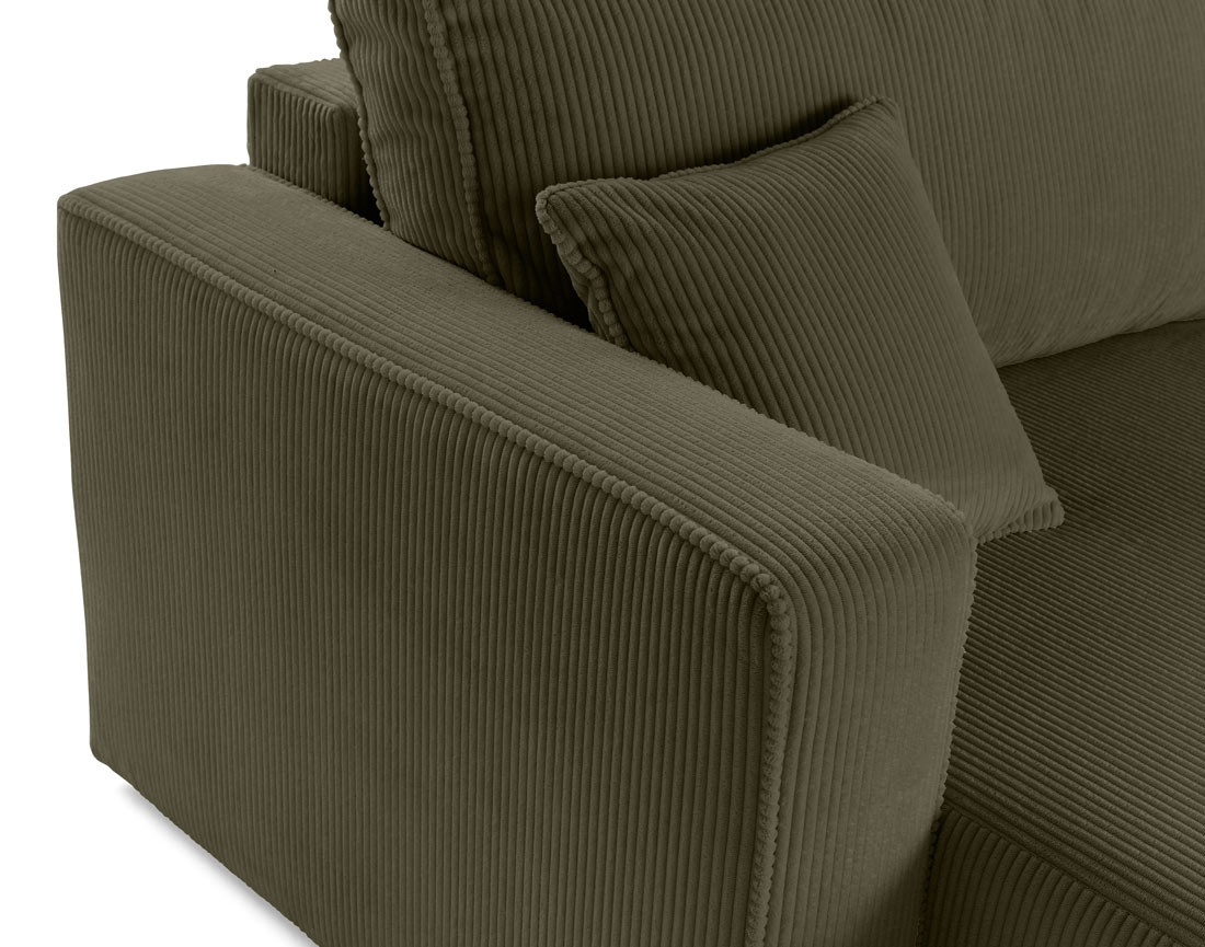 Canapé droit 4 places avec double méridienne assise profonde en velours côtelé Topaze