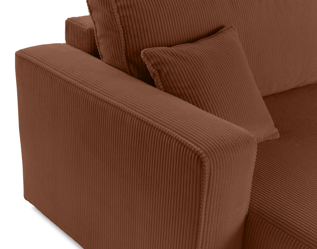 Canapé droit 4 places avec double méridienne assise profonde en velours côtelé Topaze