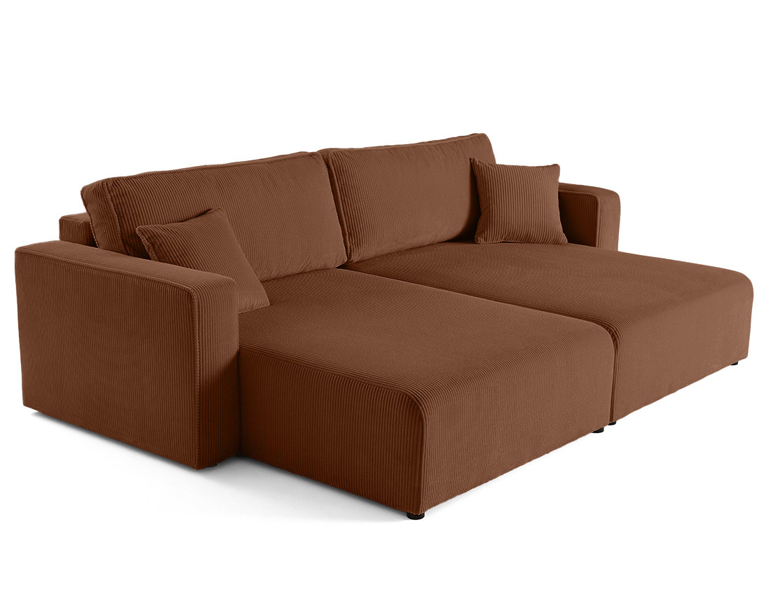 Canapé droit 4 places avec double méridienne assise profonde en velours côtelé Topaze