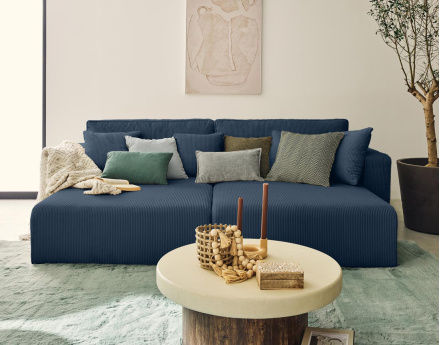 Canapé droit 4 places avec double méridienne assise profonde en velours côtelé Topaze