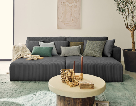 Canapé droit 4 places avec double méridienne assise profonde en velours côtelé Topaze