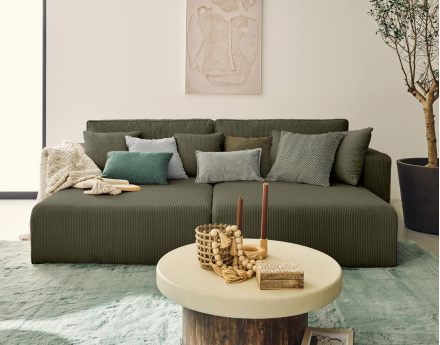 Canapé droit 4 places avec double méridienne assise profonde en velours côtelé Topaze