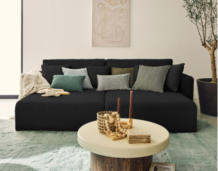 Canapé droit 4 places avec double méridienne assise profonde en velours côtelé Topaze