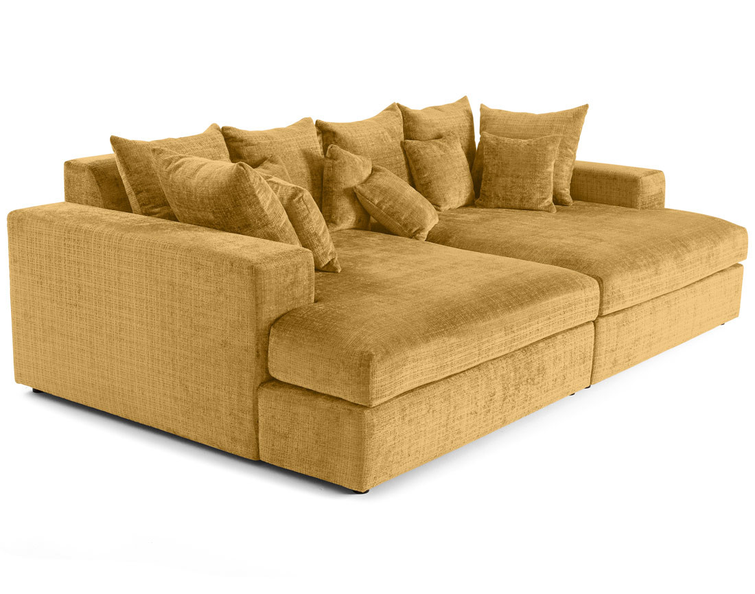 Canapé droit 4 places avec double méridienne en velours texturé Collins