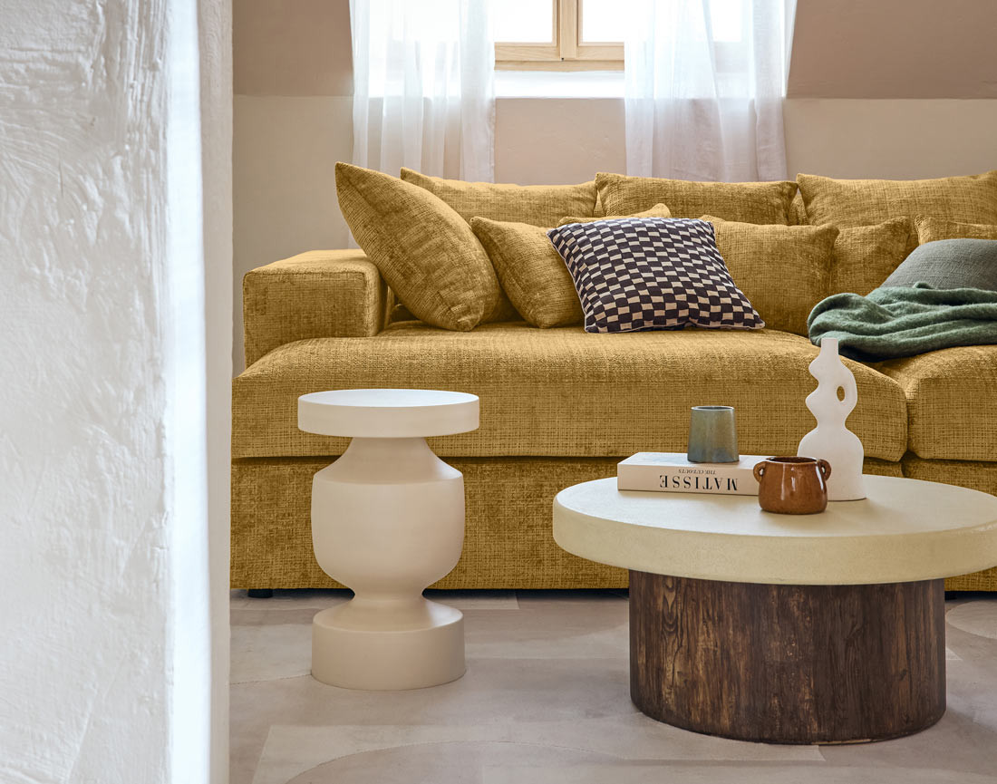 Canapé droit 4 places avec double méridienne en velours texturé Collins