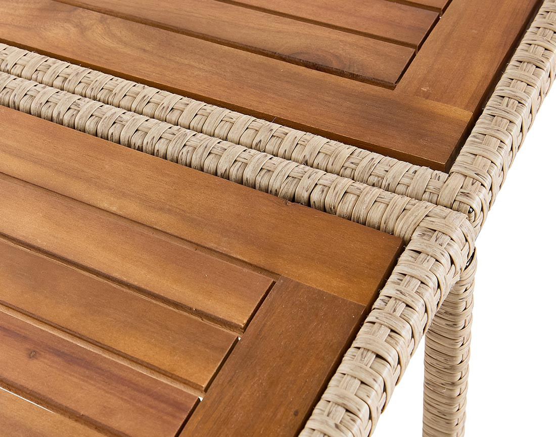 Salon de jardin encastrable en résine tressé beige 14 places coussins beige et housse de protection Cuba