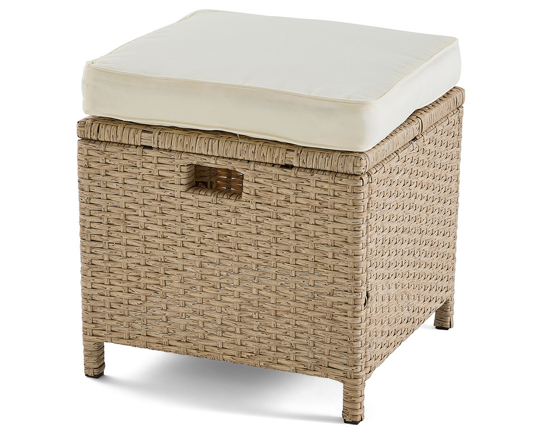 Salon de jardin encastrable en résine tressé beige 14 places coussins beige et housse de protection Cuba
