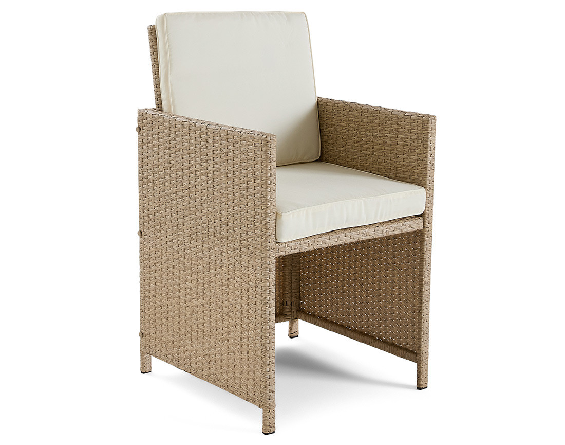 Salon de jardin encastrable en résine tressé beige 14 places coussins beige et housse de protection Cuba