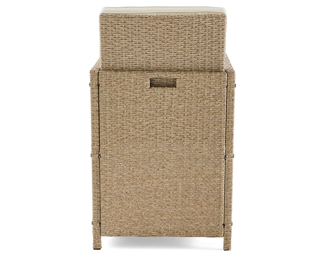 Salon de jardin encastrable en résine tressé beige 14 places coussins beige et housse de protection Cuba