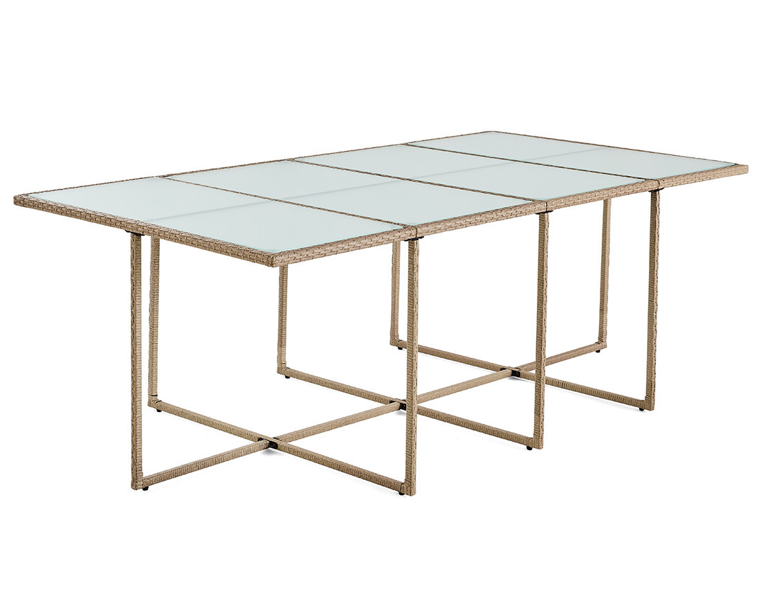 Salon de jardin encastrable en résine tressée beige 12 places coussins avec housse de protection beige Fira