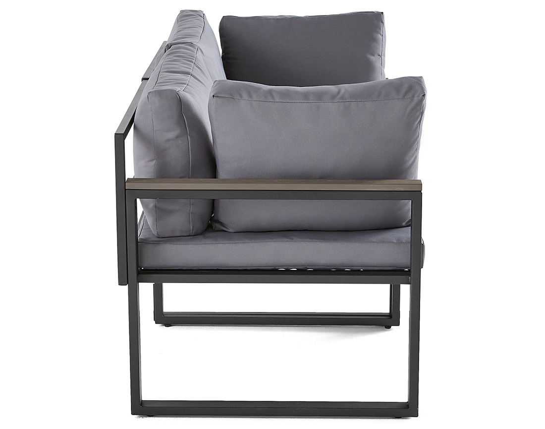 Salon de jardin modulable en acier noir 4 places coussins gris Beyla