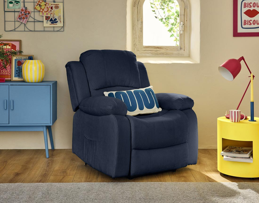 Fauteuil relax électrique en velours côtelé Armand