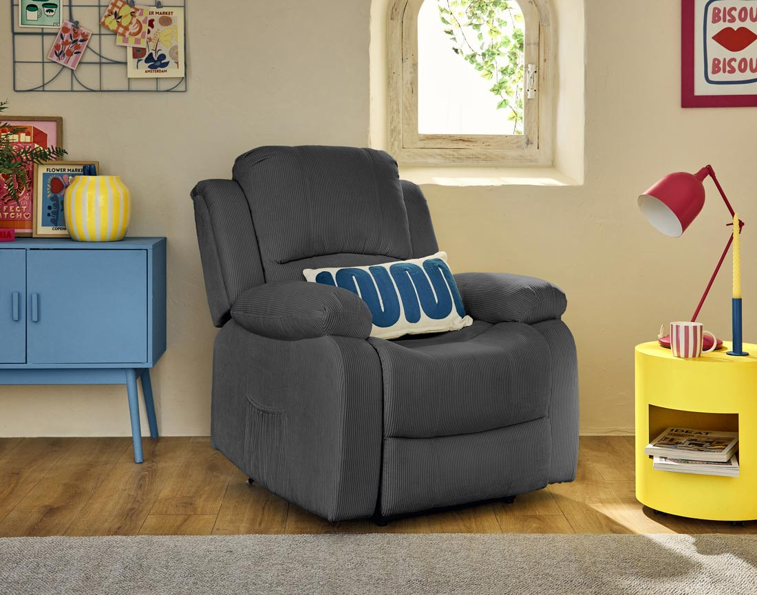 Fauteuil relax électrique en velours côtelé Armand