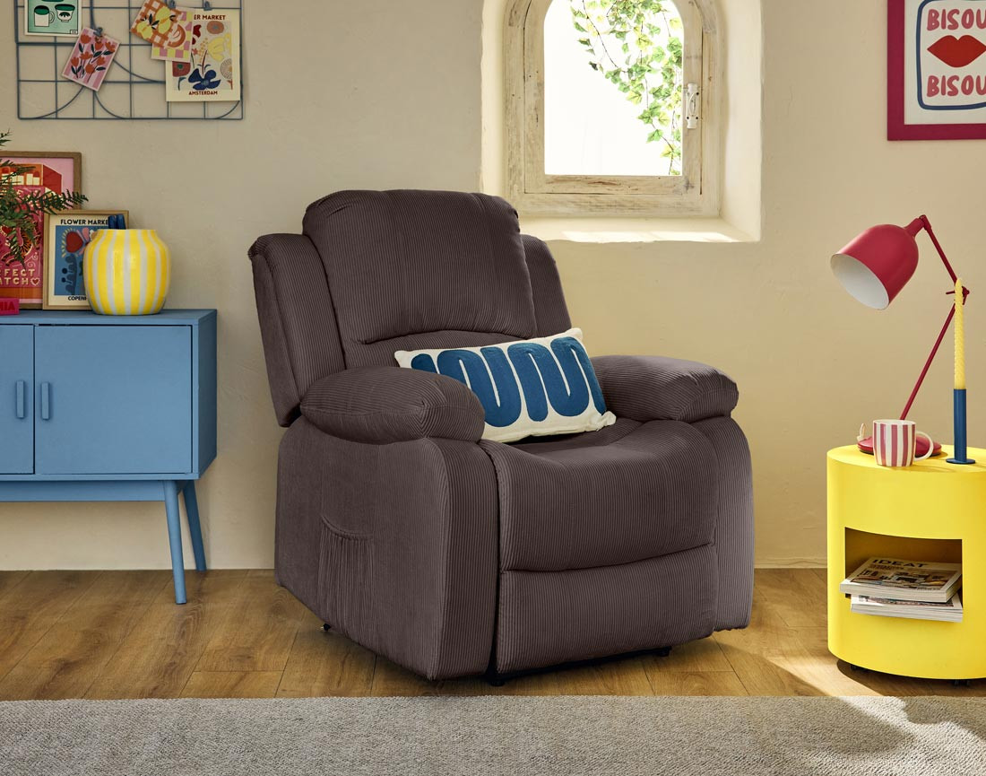 Fauteuil relax électrique en velours côtelé Armand