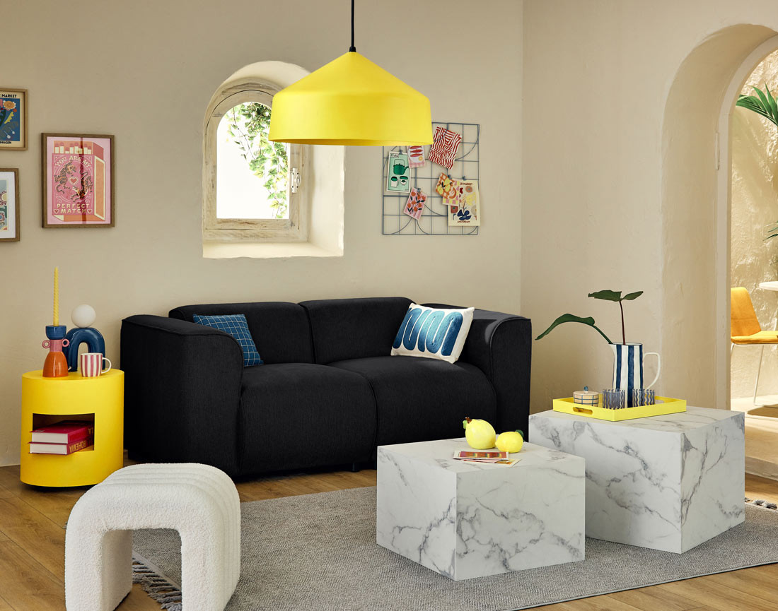 Canapé modulable 2 places en tissu texturé Suaro