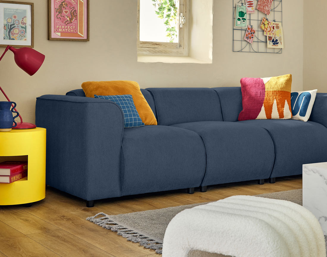 Canapé modulable 3 places en tissu texturé Suaro