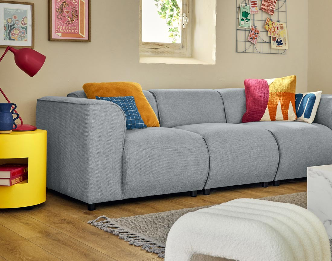 Canapé modulable 3 places en tissu texturé Suaro