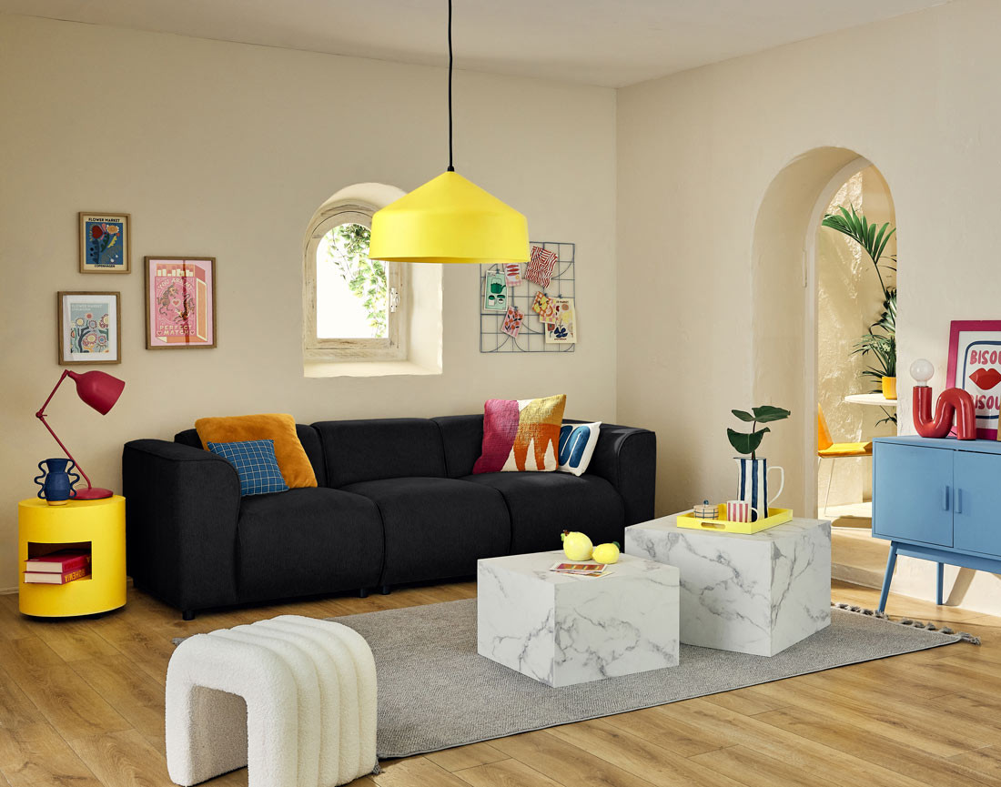 Canapé modulable 3 places en tissu texturé Suaro