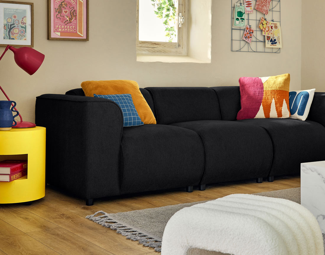 Canapé modulable 3 places en tissu texturé Suaro