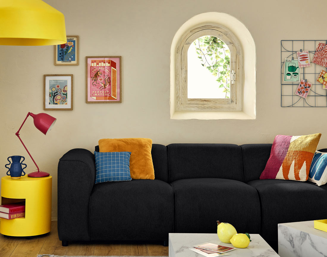 Canapé modulable 3 places en tissu texturé Suaro