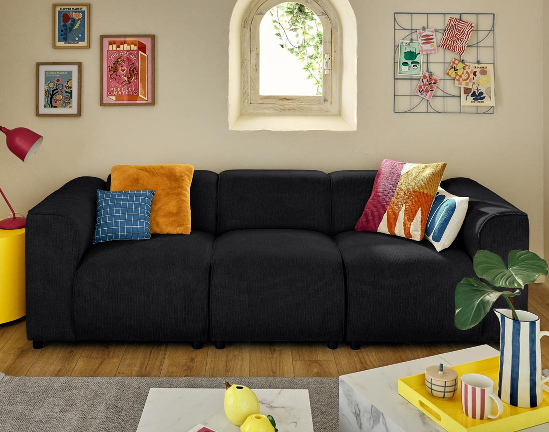 Canapé modulable 3 places en tissu texturé Suaro