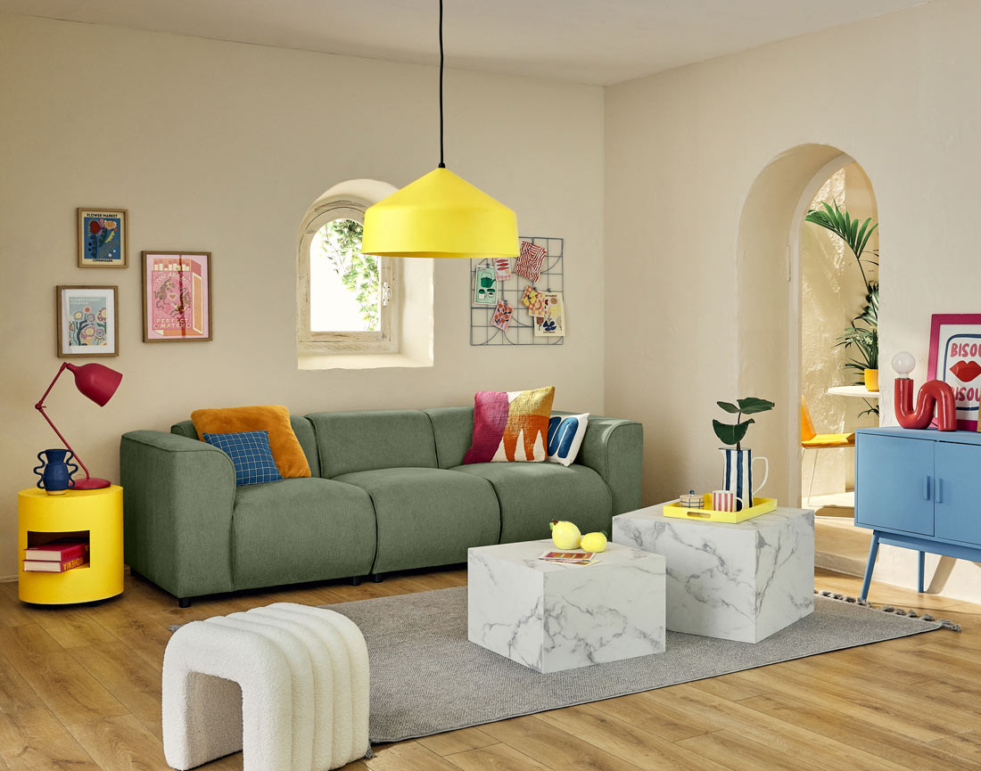 Canapé modulable 3 places en tissu texturé Suaro