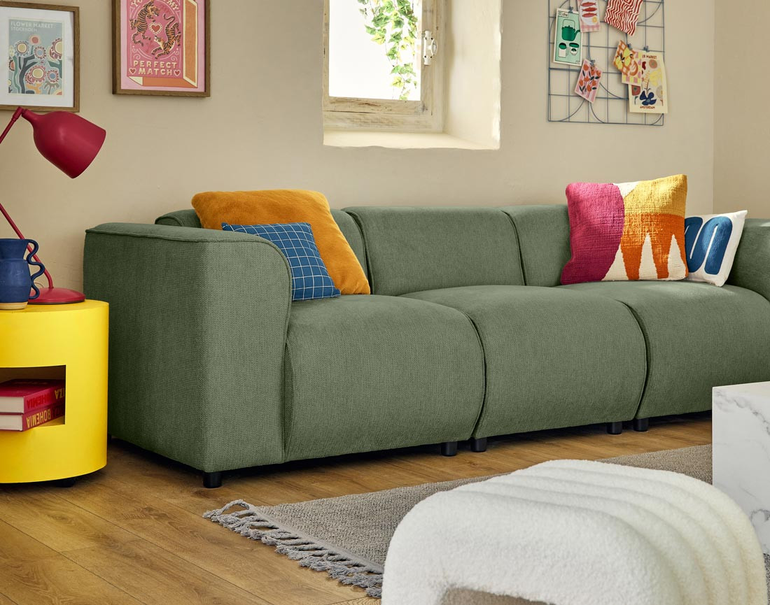 Canapé modulable 3 places en tissu texturé Suaro