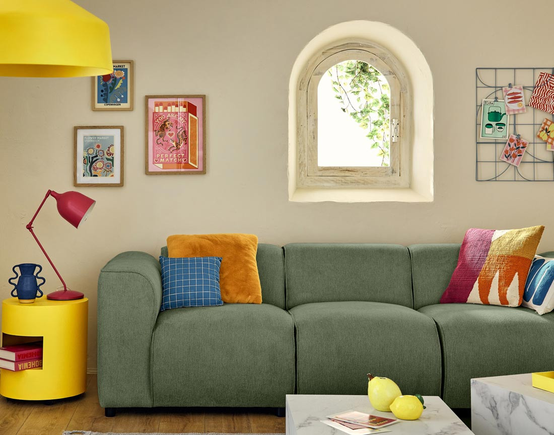 Canapé modulable 3 places en tissu texturé Suaro