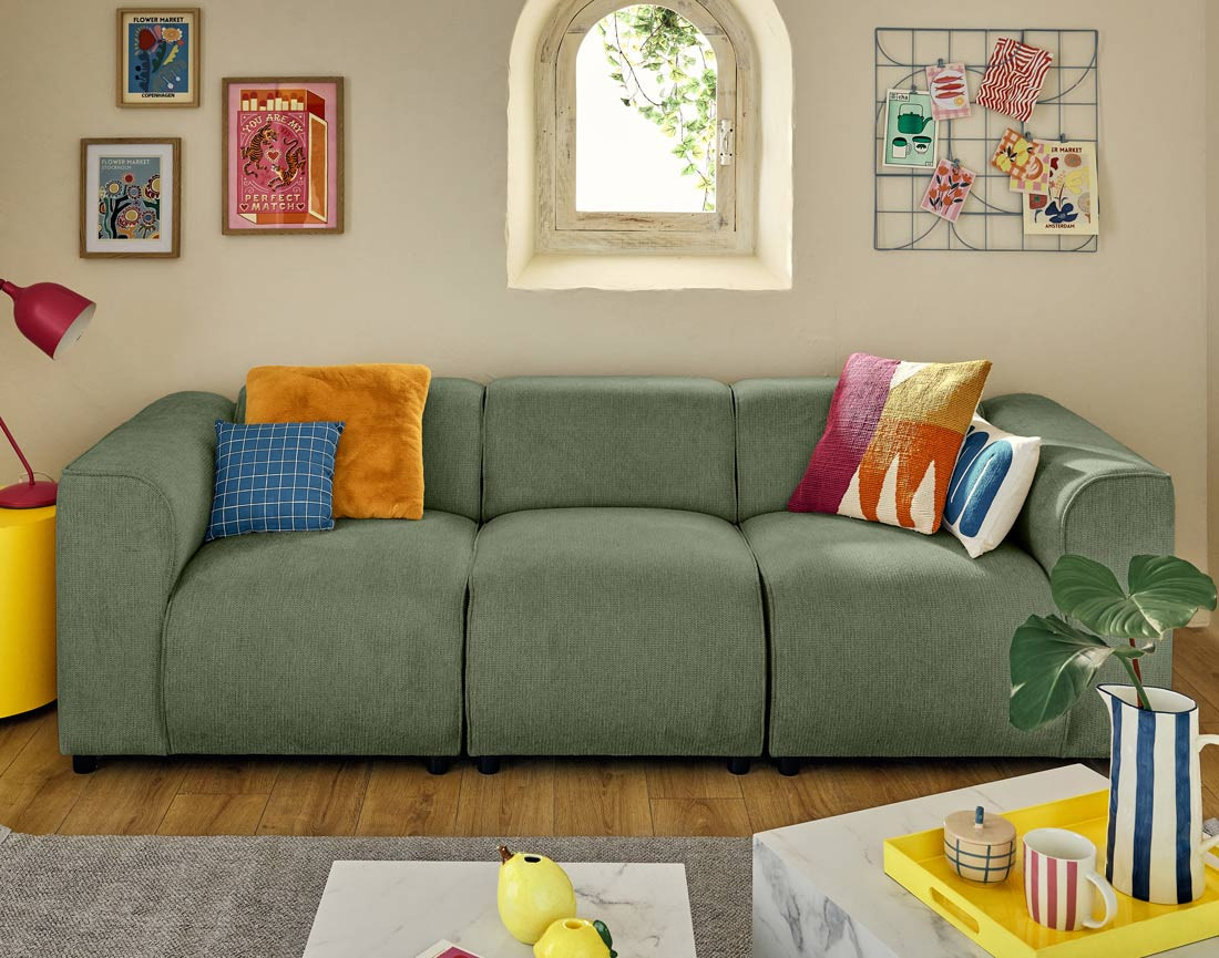 Canapé modulable 3 places en tissu texturé Suaro