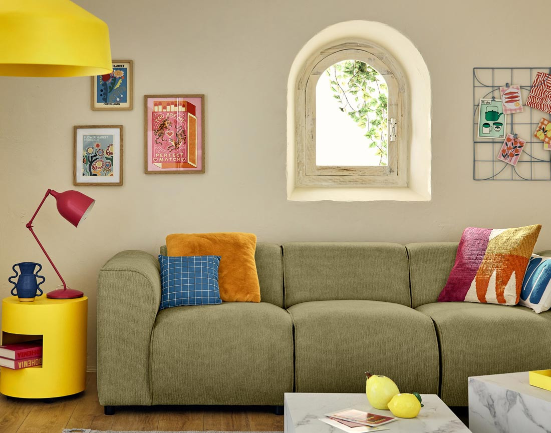 Canapé modulable 3 places en tissu texturé Suaro