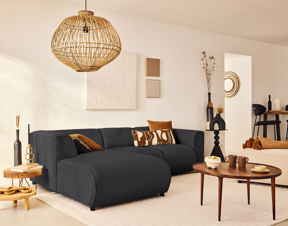 Canapé modulable d'angle gauche 4 places en tissu texturé Suaro