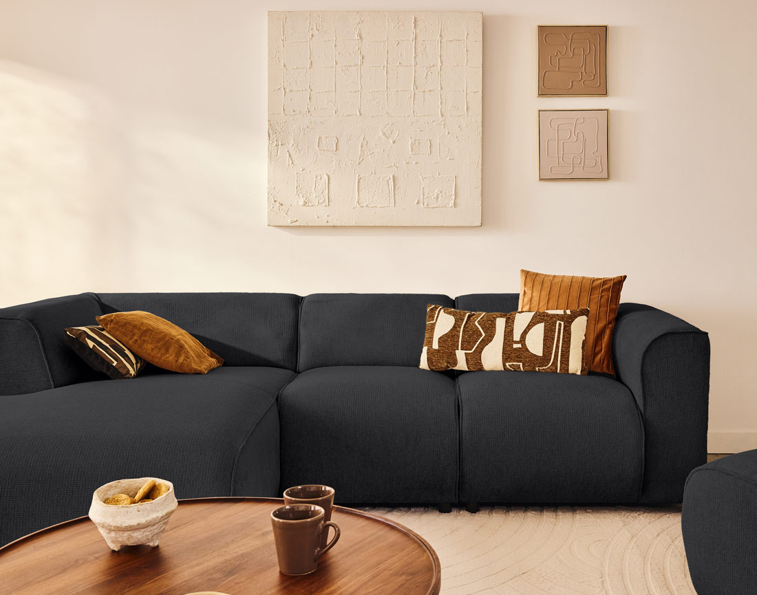 Canapé modulable d'angle gauche 4 places en tissu texturé Suaro