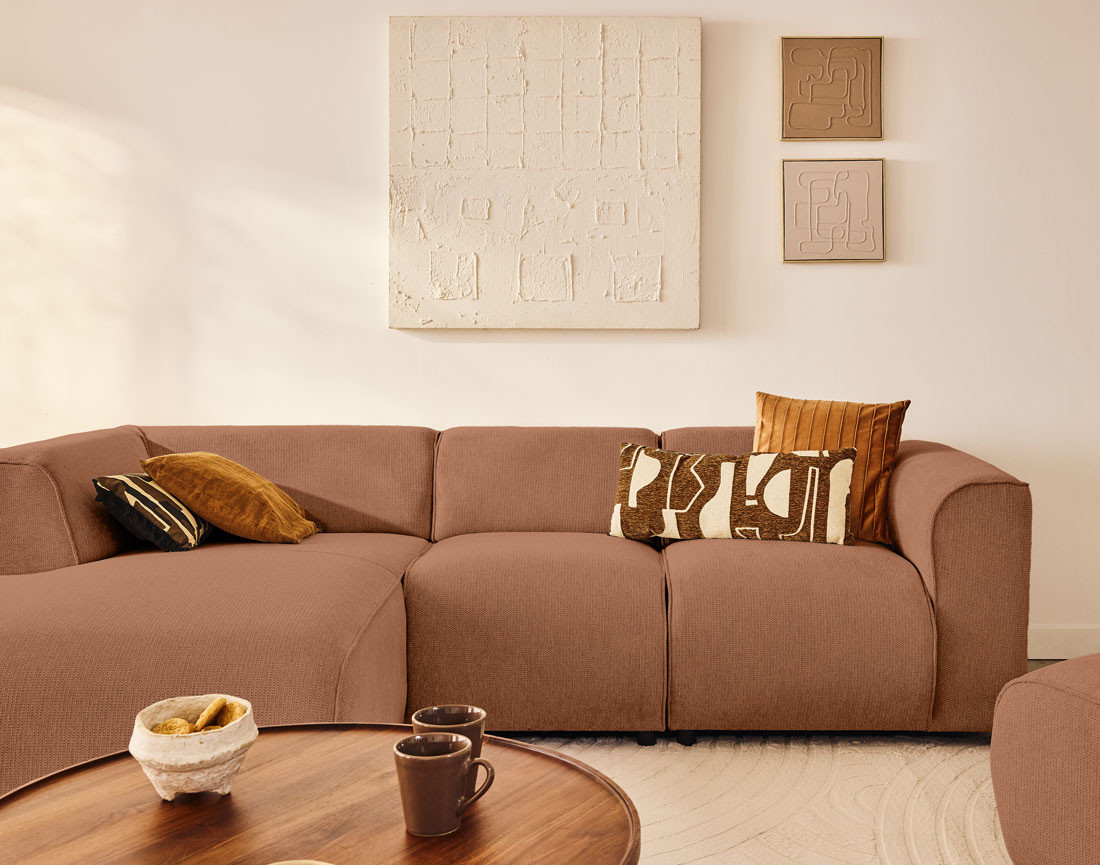 Canapé modulable d'angle gauche 4 places en tissu texturé Suaro