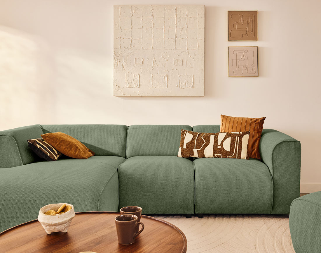 Canapé modulable d'angle gauche 4 places en tissu texturé Suaro