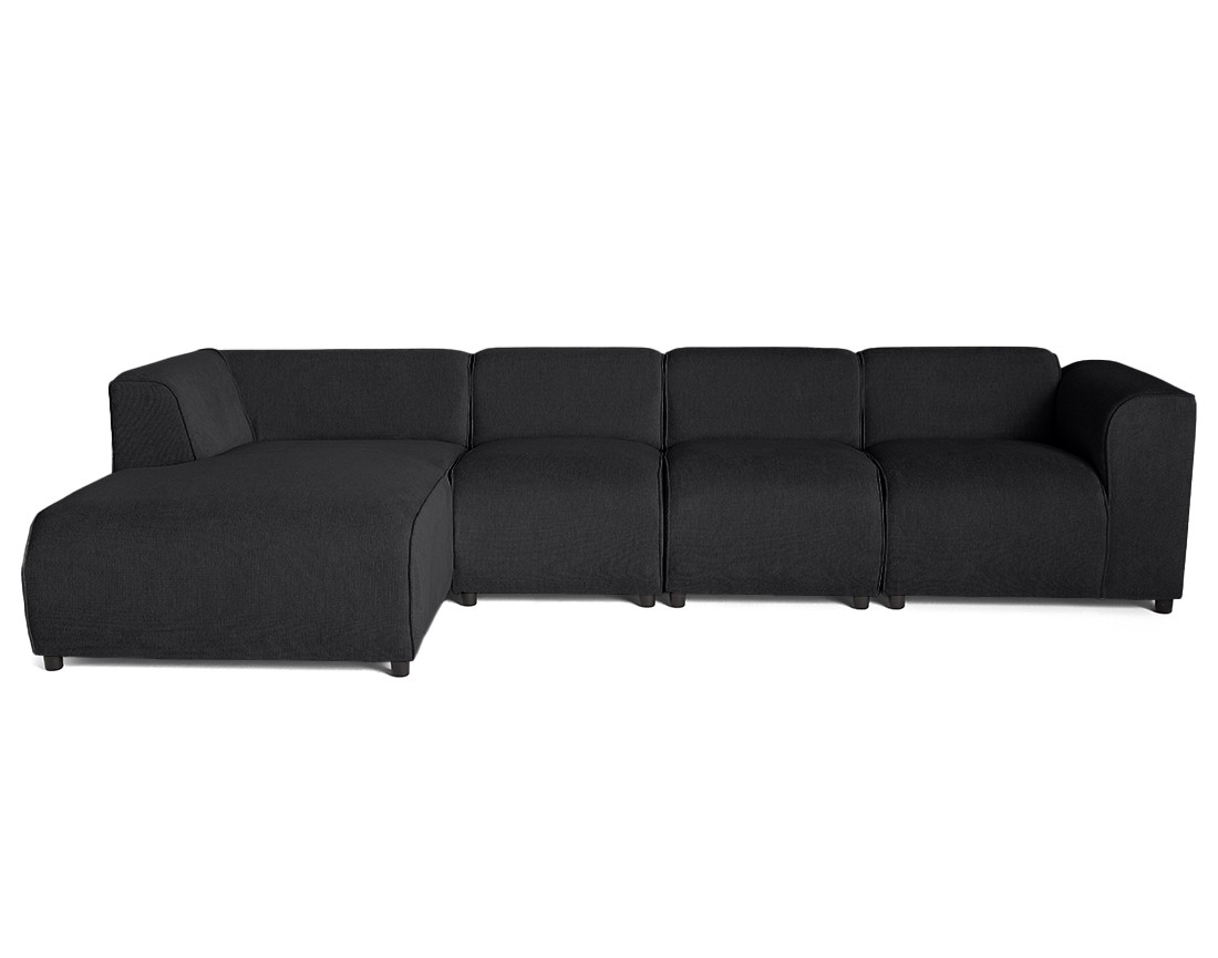 Canapé modulable d'angle gauche 5 places en tissu texturé Suaro