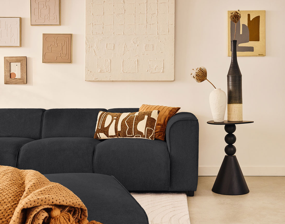 Canapé modulable d'angle gauche 5 places en tissu texturé Suaro