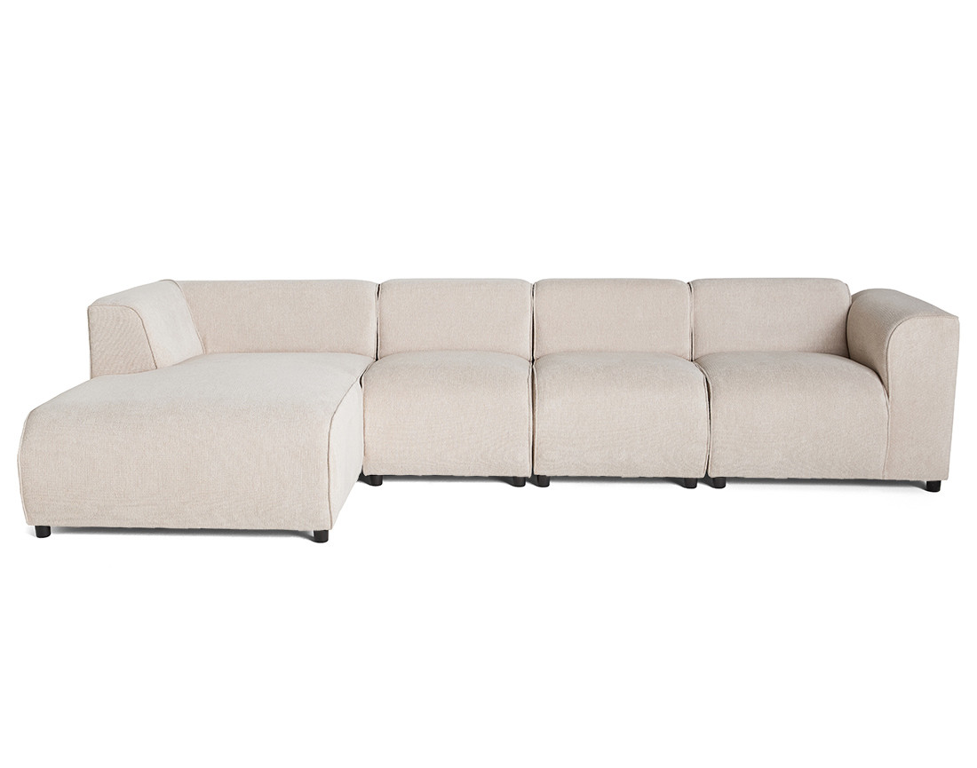 Canapé modulable d'angle gauche 5 places en tissu texturé Suaro