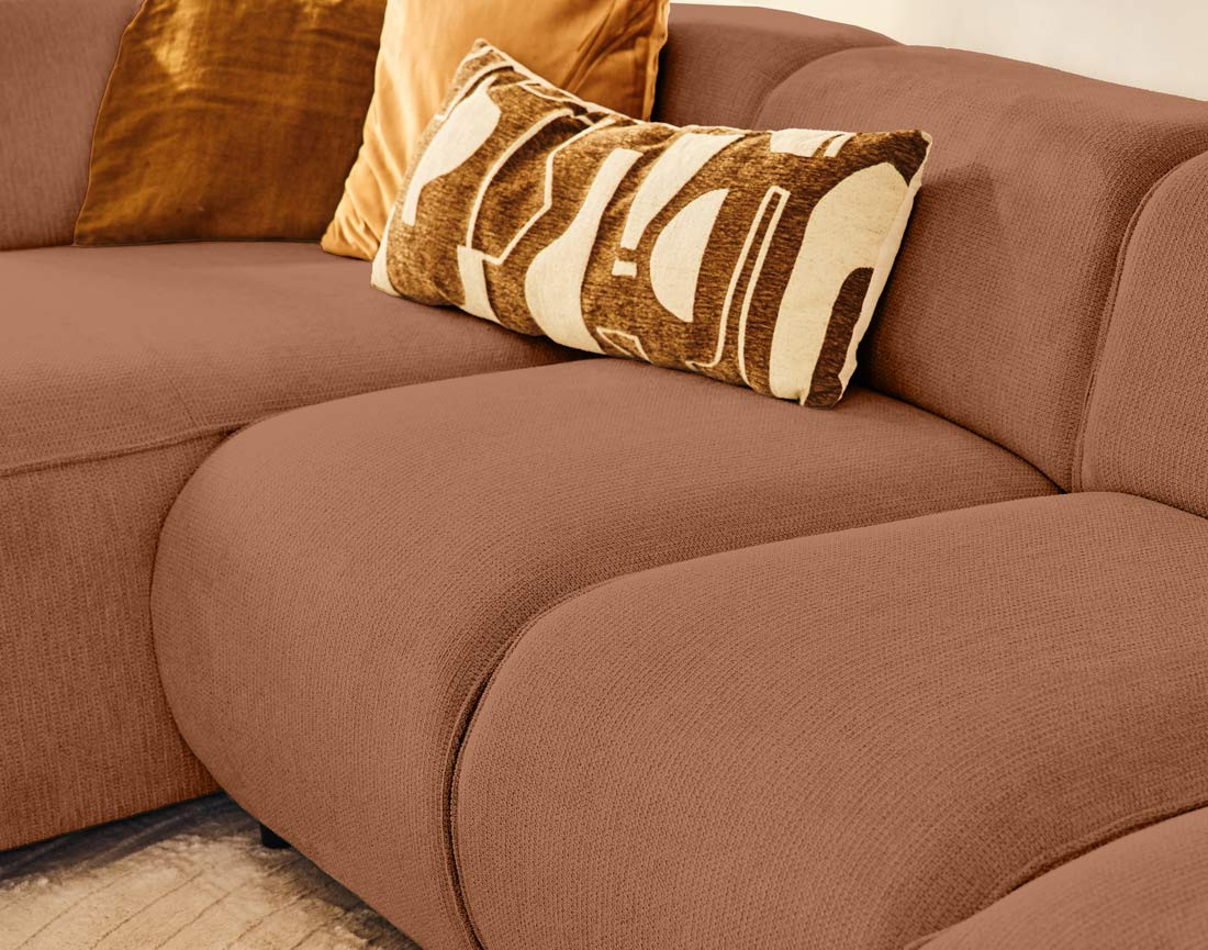 Canapé modulable panoramique d'angle droit 7 places en tissu texturé Suaro