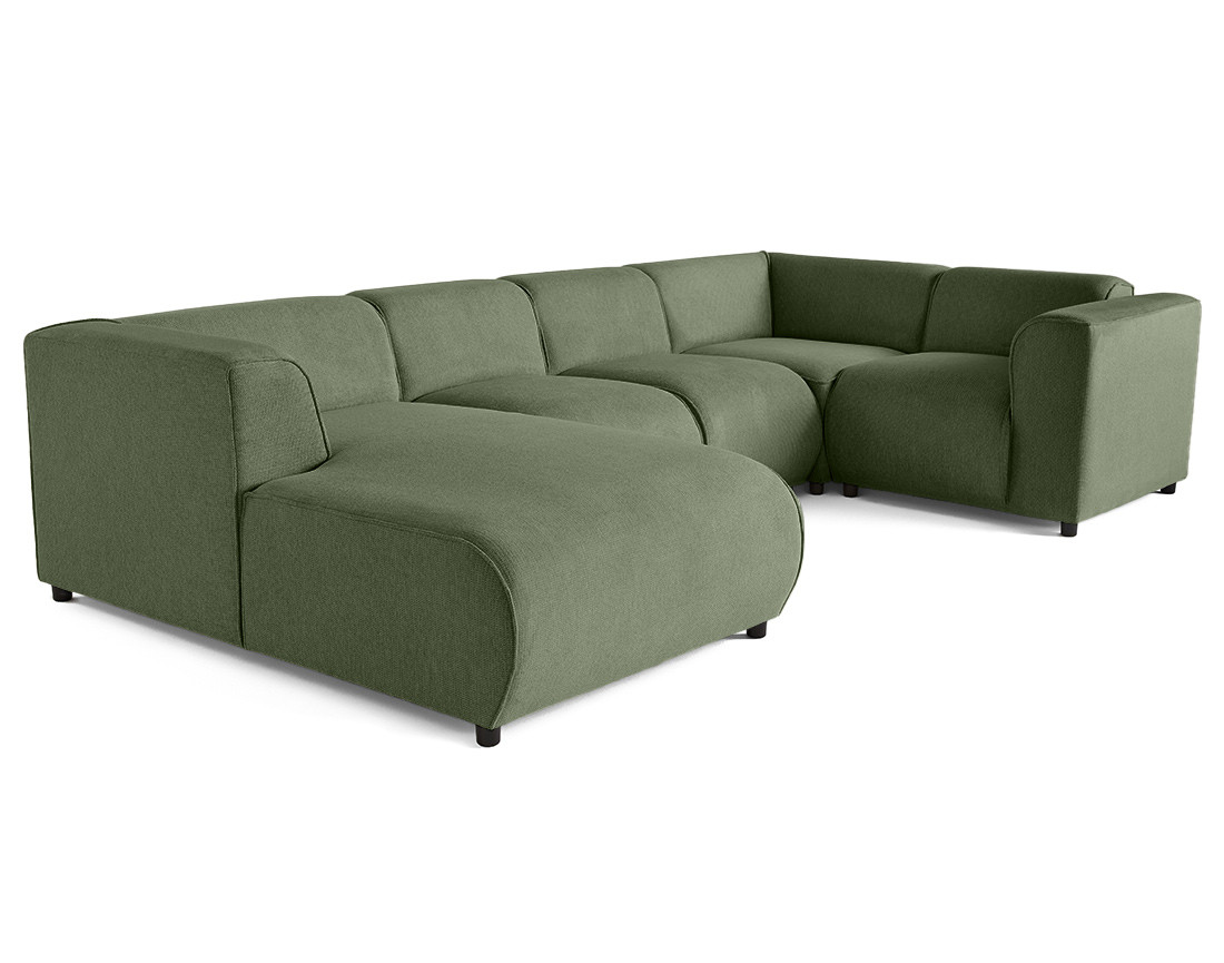 Canapé modulable panoramique d'angle droit 7 places en tissu texturé Suaro