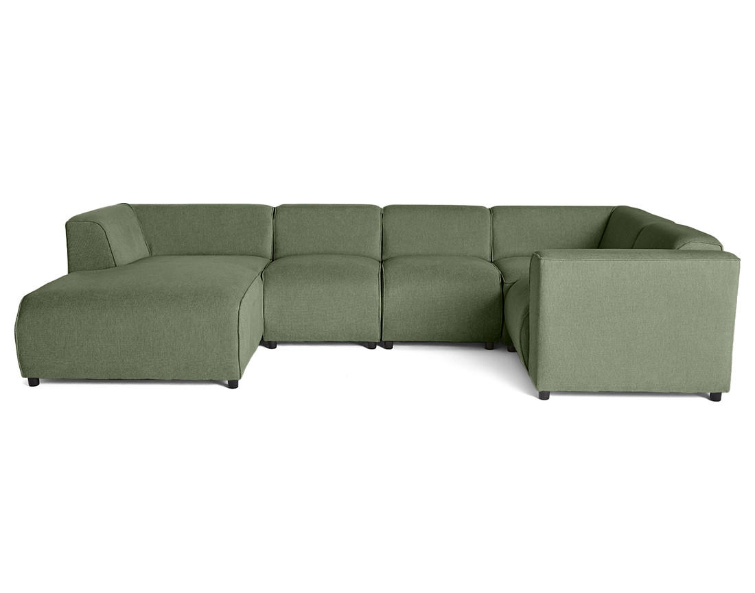 Canapé modulable panoramique d'angle droit 7 places en tissu texturé Suaro