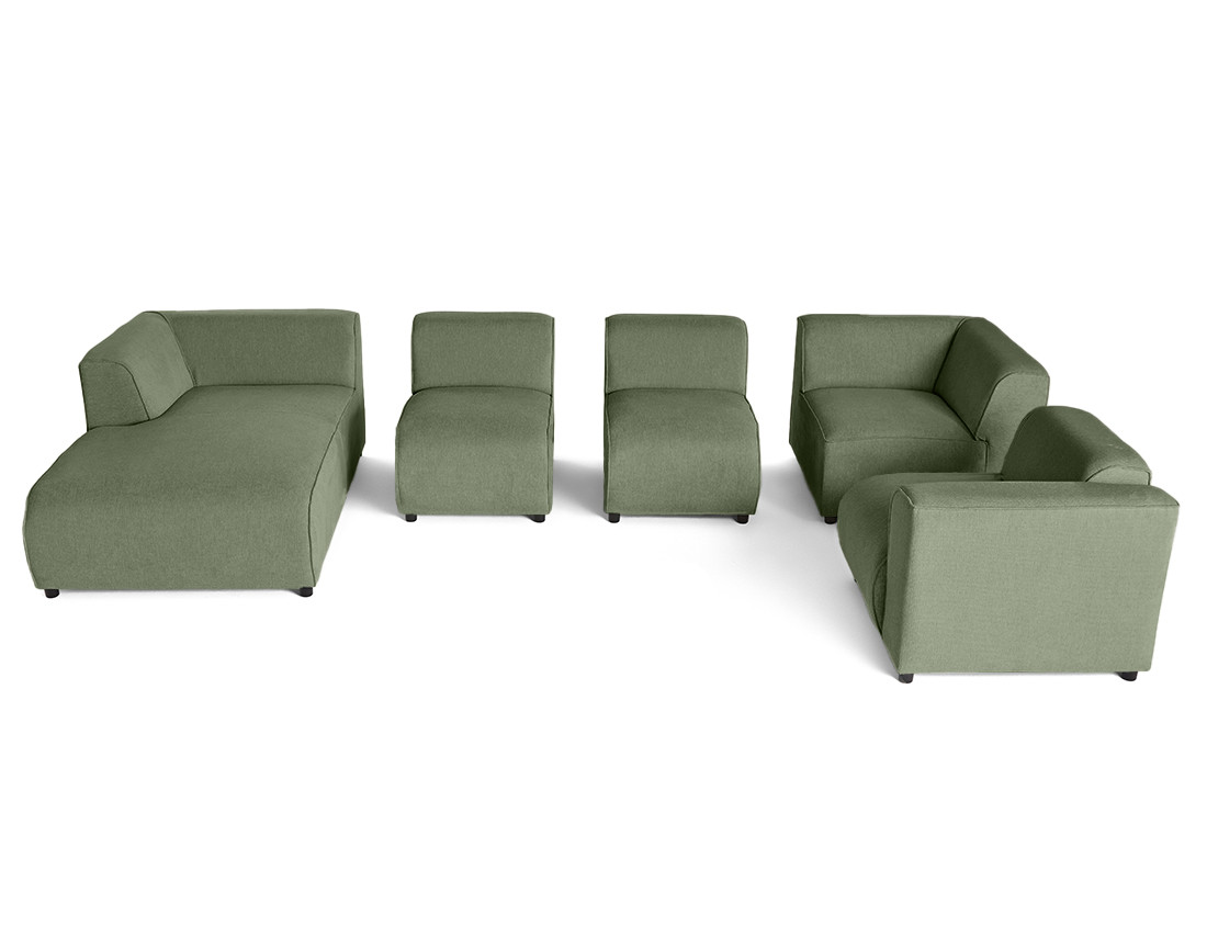 Canapé modulable panoramique d'angle droit 7 places en tissu texturé Suaro