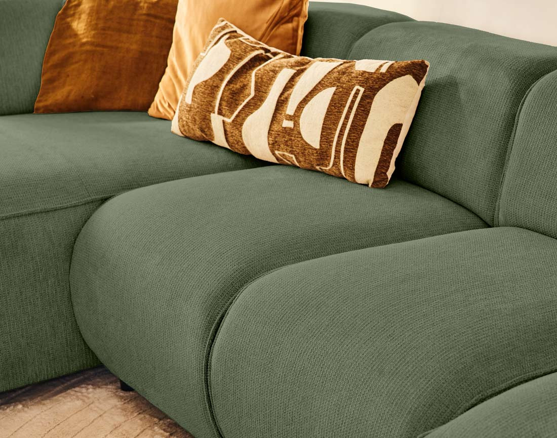 Canapé modulable panoramique d'angle droit 7 places en tissu texturé Suaro