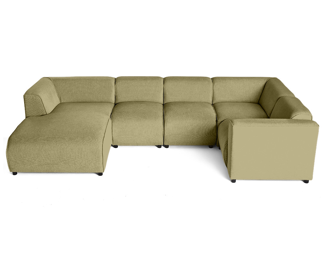 Canapé modulable panoramique d'angle droit 7 places en tissu texturé Suaro